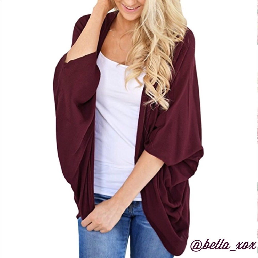 KELLY Lightweight Sheer 3/4 Sleeve Loose Fit WINE - Picture 4 of 4